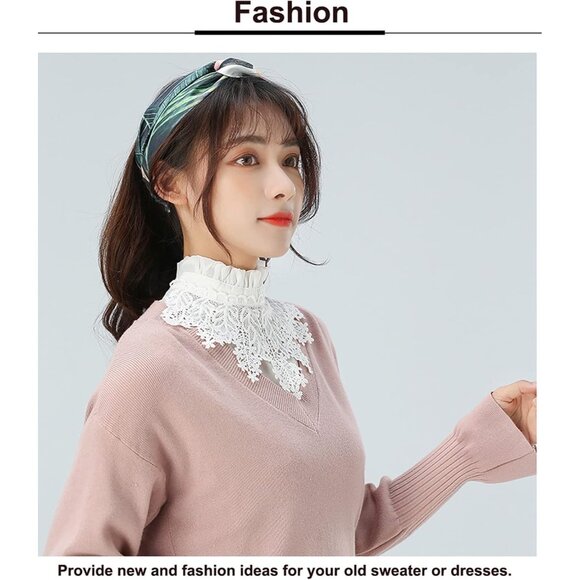 🆕 Women White Dickey Detachable False Collars Blouse Dresses Casual Styles Fits - Picture 4 of 7